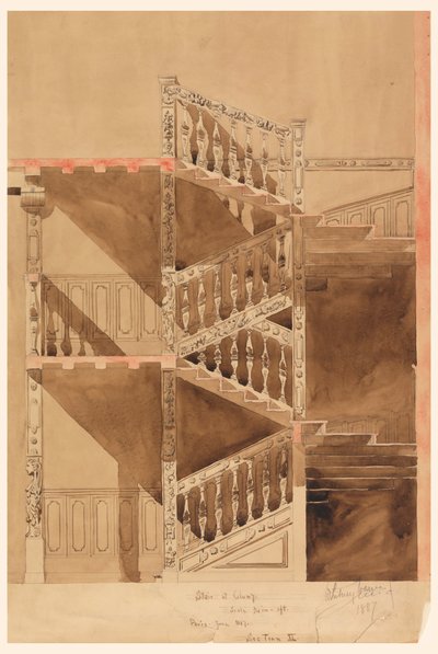 Rysunek, Schody w Cluny, Paryż, 1887 r. autorstwa Whitney Warren Jr.