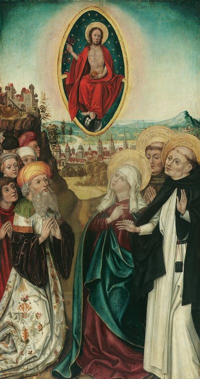 wizja st Dominik Chrystusa z trzema włóczniami autorstwa Wiener Maler (Umkreis Meister des Schottenaltars)