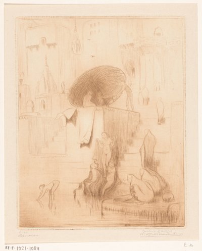 Kąpanie się i mycie kobiet nad brzegiem Gangesu w Benares Benares (tytuł oryginalny) autorstwa Wijnand Otto Jan Nieuwenkamp (signed by artist)