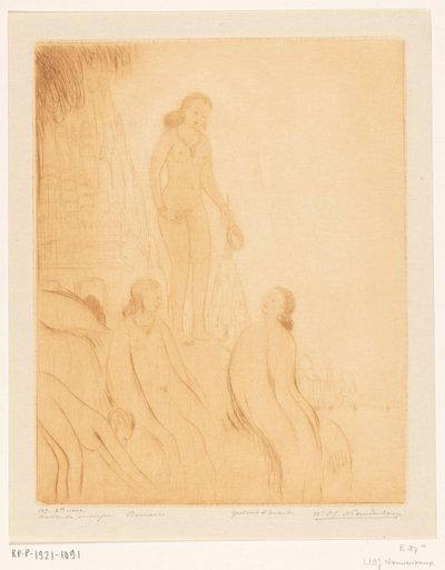 Dziewczyny kąpiące się na brzegu Gangesu w Benares Kąpiące się dziewczyny (tytuł oryginalny) autorstwa Wijnand Otto Jan Nieuwenkamp (signed by artist)