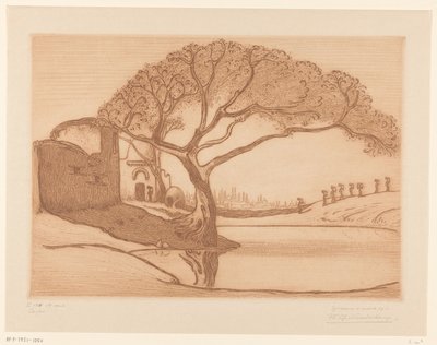 Drzewo nad stawem w pobliżu Kairu W pobliżu Kairu (tytuł oryginalny) Kair (tytuł na obiekcie) autorstwa Wijnand Otto Jan Nieuwenkamp (signed by artist)