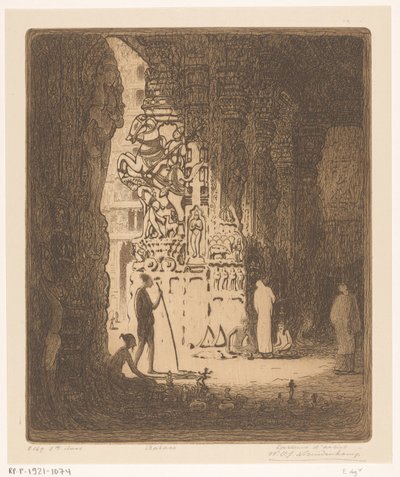 Rzeźbione kolumny na bazarze w Madurai Bazar, Madura (tytuł oryginalny) autorstwa Wijnand Otto Jan Nieuwenkamp (signed by artist)