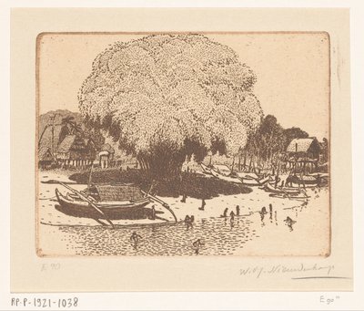 Widok Loloan Barat na Bali Wioska rybacka (tytuł oryginalny) autorstwa Wijnand Otto Jan Nieuwenkamp (signed by artist)