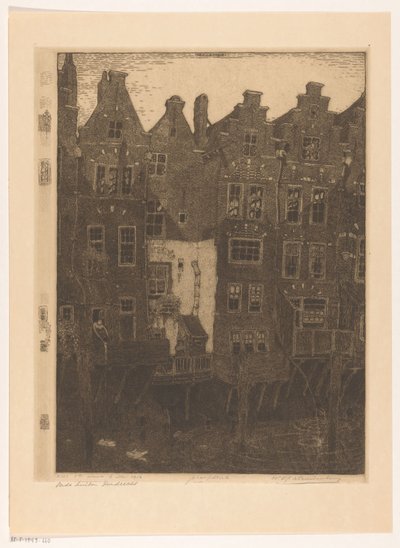 Domy przy Voorstraathaven w Dordrecht Kanał, Dordrecht (tytuł oryginalny) Stare domy, Dordrecht (tytuł na obiekcie) autorstwa Wijnand Otto Jan Nieuwenkamp (signed by artist)