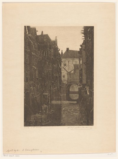 Domy przy Voorstraatshaven w Dordrecht Kanał w Dordrecht (tytuł oryginalny) Dordrecht, sześć akwafort W.O.J. Nieuwenkamp i J.M. Degrees of Roggen (oryginalny tytuł serii) autorstwa Wijnand Otto Jan Nieuwenkamp (signed by artist)