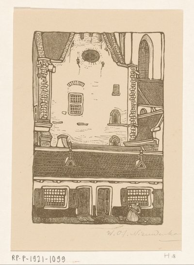 Domy przeciw Sint-Bavokerk na Oude Groenmarkt w Haarlemie St. Bavo, Haarlem (tytuł oryginalny) autorstwa Wijnand Otto Jan Nieuwenkamp (signed by artist)