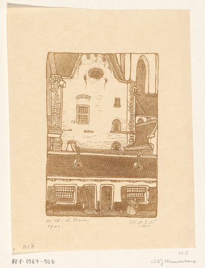 Domy przeciw Sint-Bavokerk na Oude Groenmarkt w Haarlemie St. Bavo, Haarlem (tytuł oryginalny) autorstwa Wijnand Otto Jan Nieuwenkamp (signed by artist)