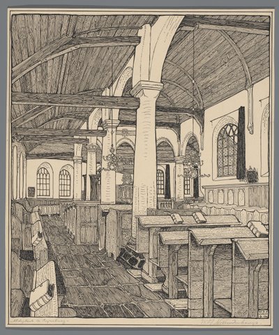 Wnętrze kościoła opackiego w Rijnsburgu autorstwa Wijnand Otto Jan Nieuwenkamp (signed by artist)