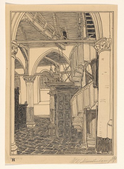Wnętrze Noorderkerk w Hoorn autorstwa Wijnand Otto Jan Nieuwenkamp (signed by artist)