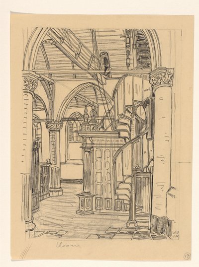 Wnętrze Noorderkerk w Hoorn autorstwa Wijnand Otto Jan Nieuwenkamp (signed by artist)