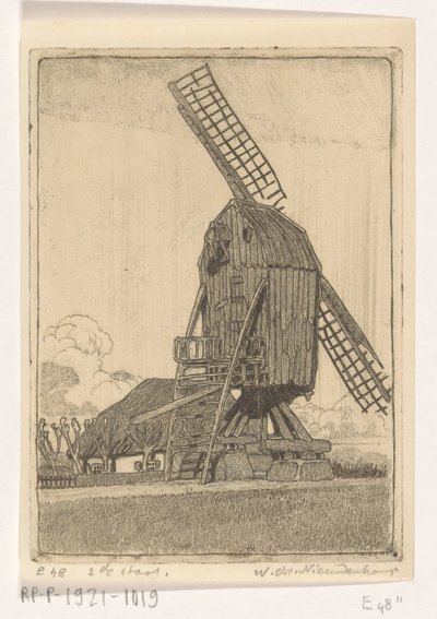 Młyn kukurydziany z dwoma ostrzami w Bennekom Stary młyn (tytuł oryginalny) autorstwa Wijnand Otto Jan Nieuwenkamp (signed by artist)