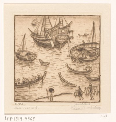 Statki w zatoce na wschodnim wybrzeżu Lombok Wyjazd, Lombok (tytuł oryginalny) autorstwa Wijnand Otto Jan Nieuwenkamp (signed by artist)