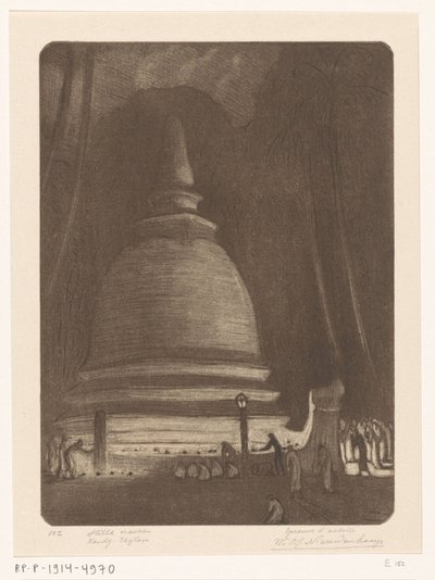 Stupa w Kandy na Sri Lance nocą Cicha noc, Kandij, Cejlon (tytuł oryginalny) autorstwa Wijnand Otto Jan Nieuwenkamp (signed by artist)