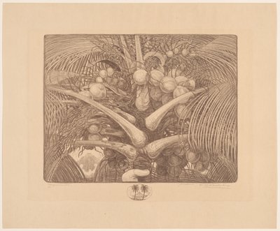Wierzchołek drzewa kokosowego Tropenweelde (oryginalny tytuł na obiekcie) autorstwa Wijnand Otto Jan Nieuwenkamp (signed by artist)