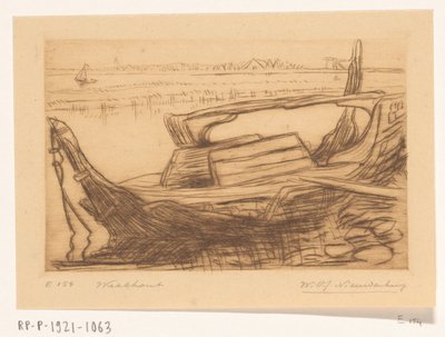 Wrak bottera w porcie Monnickendam Wrak (tytuł oryginalny) autorstwa Wijnand Otto Jan Nieuwenkamp (signed by artist)