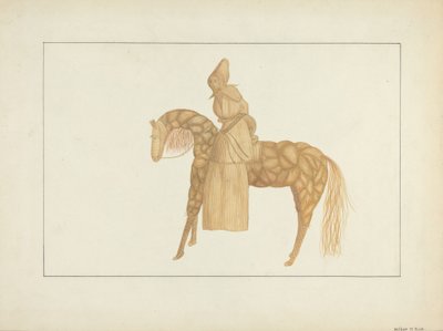 Lalka z kukurydzianej łuski na koniu, 1935-1942. autorstwa Wilbur M Rice