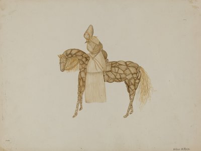 Lalka z kukurydzianej łuski na koniu, 1935-1942. autorstwa Wilbur M Rice