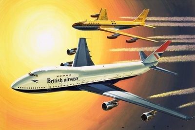 Boeing 747 z Boeingiem 707 w tle autorstwa Wilf (20th century) Hardy