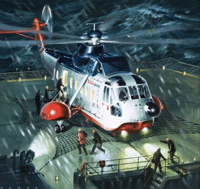 Danger Men of the Oil Fields - helikopter S-61N należący do British Airways autorstwa Wilf (20th century) Hardy