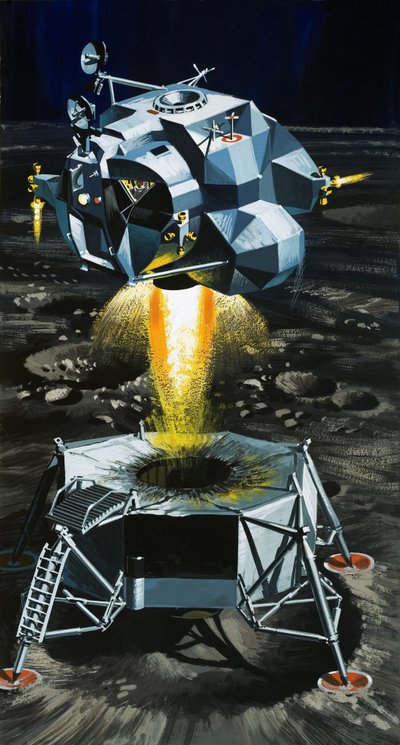 Jak lądownik księżycowy staje się rakietą zdolną do wystrzelenia astronautów z powierzchni Księżyca autorstwa Wilf (20th century) Hardy