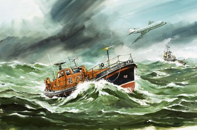 15-metrowa łódź ratunkowa RNLI Oakley w drodze na zagrożony statek autorstwa Wilf (20th century) Hardy