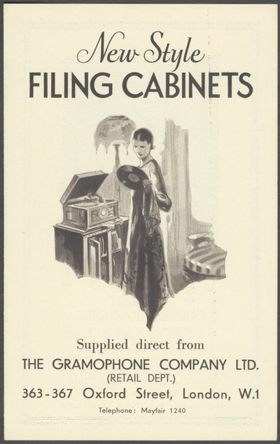 Szafki na dokumenty firmy gramofonowej, lata 20. autorstwa Wilfred Fryer, Curtis Advertising Agency