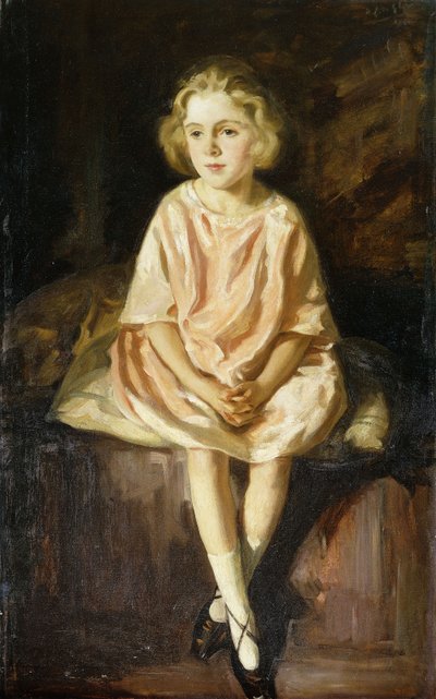 Portret panny Vincent siedzącej w różowej sukience autorstwa Wilfred Gabriel de Glehn