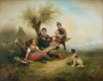 Dzieci bawiące się na skraju wioski autorstwa Wilhelm Alexander Meyerheim