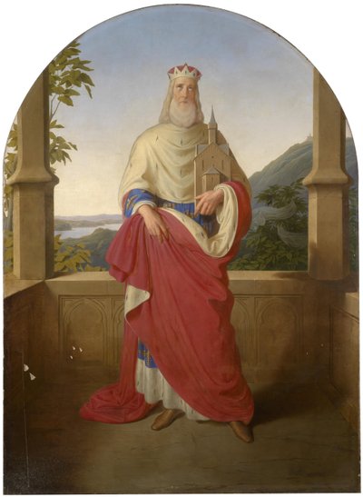 Bogdan Mandic, ou Frere Leopold dit Leopold de Castelnuovo - Święty Leopold devant le Danube et la montagne Leopoldsberg - Święty Leopold przed widokiem na Dunaj i Leopoldsberg w tle, Rieder, Wilhelm August (1796-1880). olej na płótnie autorstwa Wilhelm August Rieder