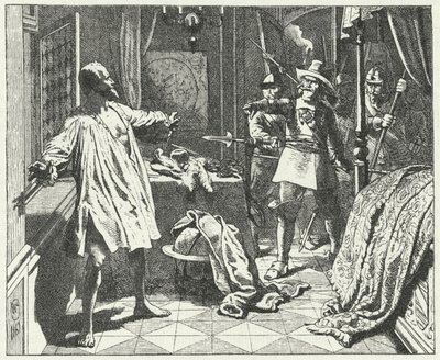 Morderstwo Albrechta von Wallensteina, czeskiego generała w armii Świętego Cesarstwa Rzymskiego w czasie wojny trzydziestoletniej autorstwa Wilhelm Camphausen