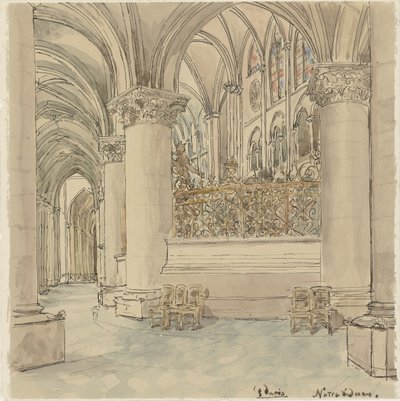 Wnętrze katedry Notre-Dame w Paryżu autorstwa Wilhelm Cornelis Bauer