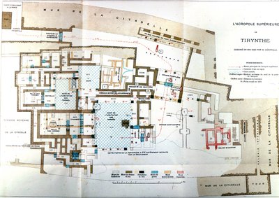 Mapa starożytnego miasta Grecji Tiryns, Heinrich Schliemann, Paryż autorstwa Wilhelm Doerpfeld