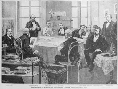 Książę Rudolf na spotkaniu redakcyjnym (drzeworyt) autorstwa Wilhelm Gause