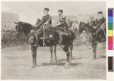 Cesarz Franciszek Józef I i car Mikołaj II podczas parady na Polach Marsowych w Petersburgu autorstwa Wilhelm Gause