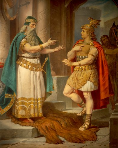 Król Sigurd spotyka mądrego pustelnika Grypina, z Sagi Sigurda, Sala Dolna, ok. 1882-83 (mural) autorstwa Wilhelm Hauschild