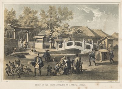 Most z ciosanego kamienia pod wejściem do świątyni, Simoda, 1855 autorstwa Wilhelm Joseph Heine