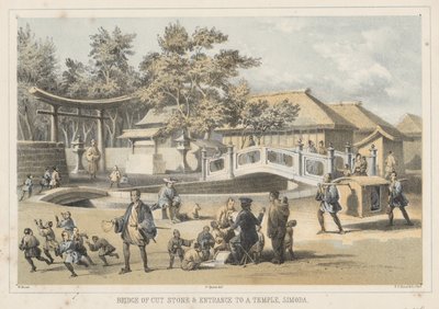 Most z ciosanego kamienia i wejście do świątyni, Simoda, 1855 autorstwa Wilhelm Joseph Heine