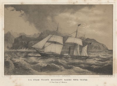 Amerykańska fregata parowa Mississippi przejeżdżająca przez Punta Tristao, 1855 r autorstwa Wilhelm Joseph Heine