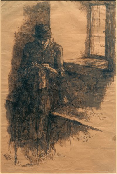 Stara wieśniaczka robi na drutach autorstwa Wilhelm Maria Hubertus Leibl