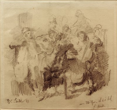 Projekt do „Die Tischgesellschaft” z wiolonczelistą autorstwa Wilhelm Maria Hubertus Leibl
