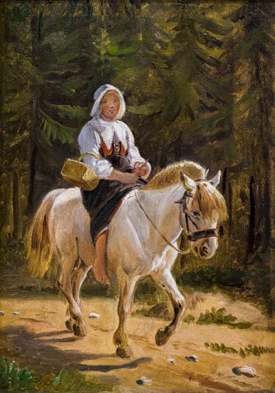 Kobieta z Dalecarlii jadąca boso na białym koniu autorstwa Wilhelm Marstrand