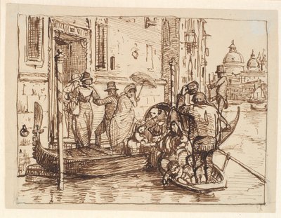 Wysiadając z gondoli w Canal Grande w Wenecji. W tle Santa Marie delle Salute autorstwa Wilhelm Marstrand