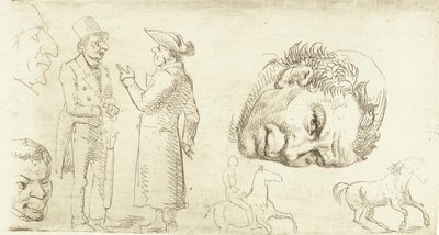 Druga próbka w stylografii z głową mnicha, końmi itp. autorstwa Wilhelm Marstrand