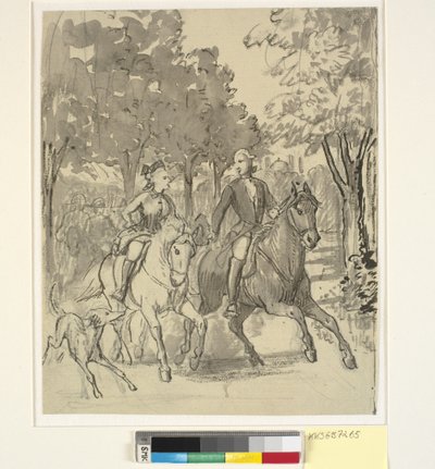 Caroline Mathilde i Struensee na przejażdżce konnej w Hørsholm autorstwa Wilhelm Marstrand
