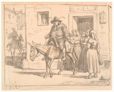 Don Kichot i Sancho Pansa opuszczają tawernę autorstwa Wilhelm Marstrand