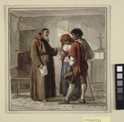 Młode małżeństwo chłopskie z mnichem w celi autorstwa Wilhelm Marstrand