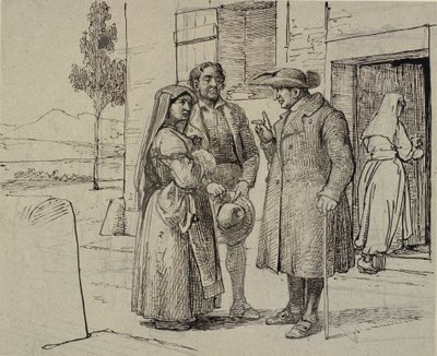 Przed domem ksiądz nawołuje młodą parę autorstwa Wilhelm Marstrand