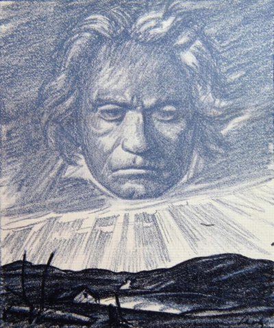 A Tribute to the Genius of Beethoven, ilustracja z magazynu „Simplicissimus”, Monachium 1920 (litografia) autorstwa Wilhelm Schulz
