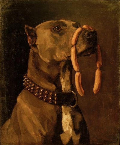 W. Trübner, mastif z kiełbaskami autorstwa Wilhelm Trübner