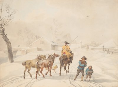 Postylion na koniu w zimowym pejzażu, ca. 1798. autorstwa Wilhelm von Kobell